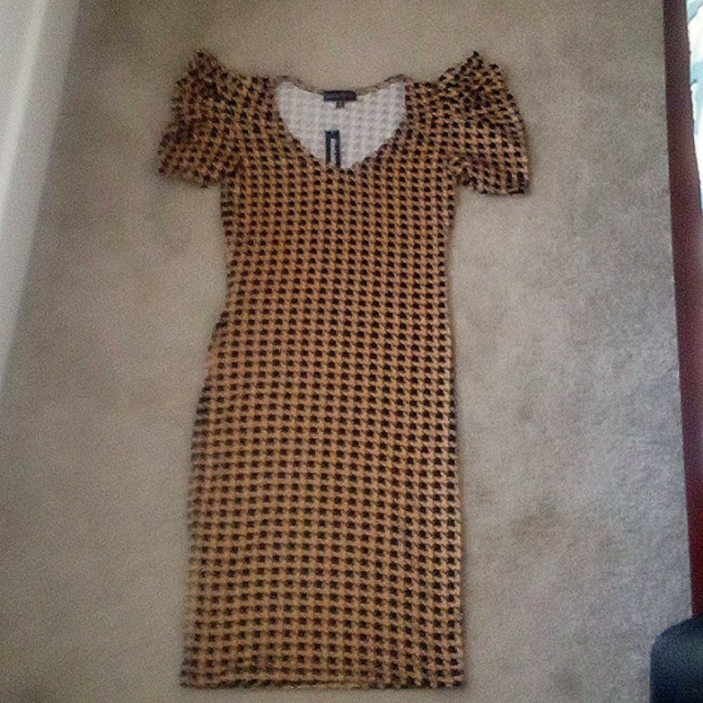 Tribal Design Tan and Black Dress